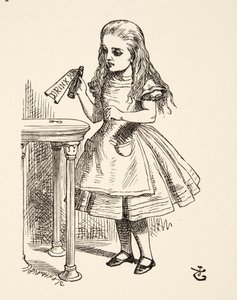 Alicia mirando la botella de Bébeme, de Las aventuras de Alicia en el país de las maravillas de Lewis Carroll, publicado en 1891 de John Tenniel